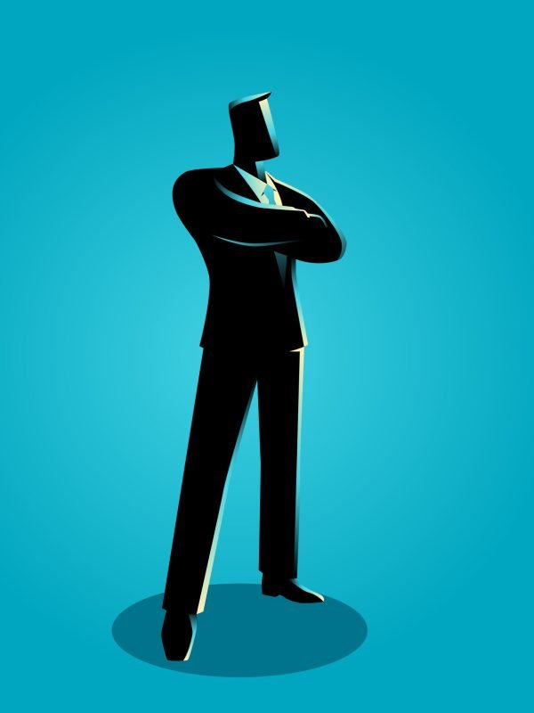 Business illustration of a confident business man standing with folded arms